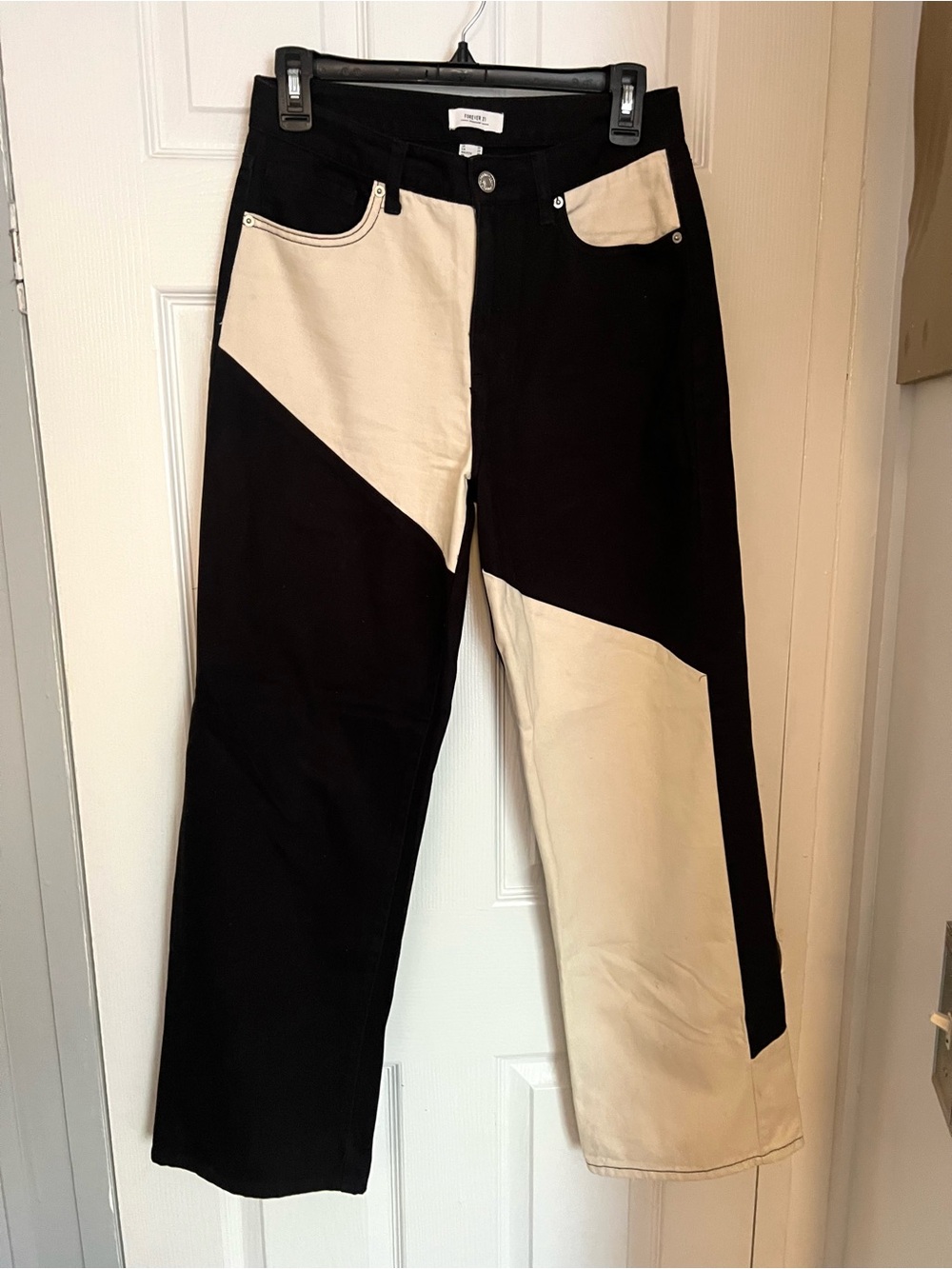 Forever 21 Black and Cream Colorblock Wide-Leg Jeans
